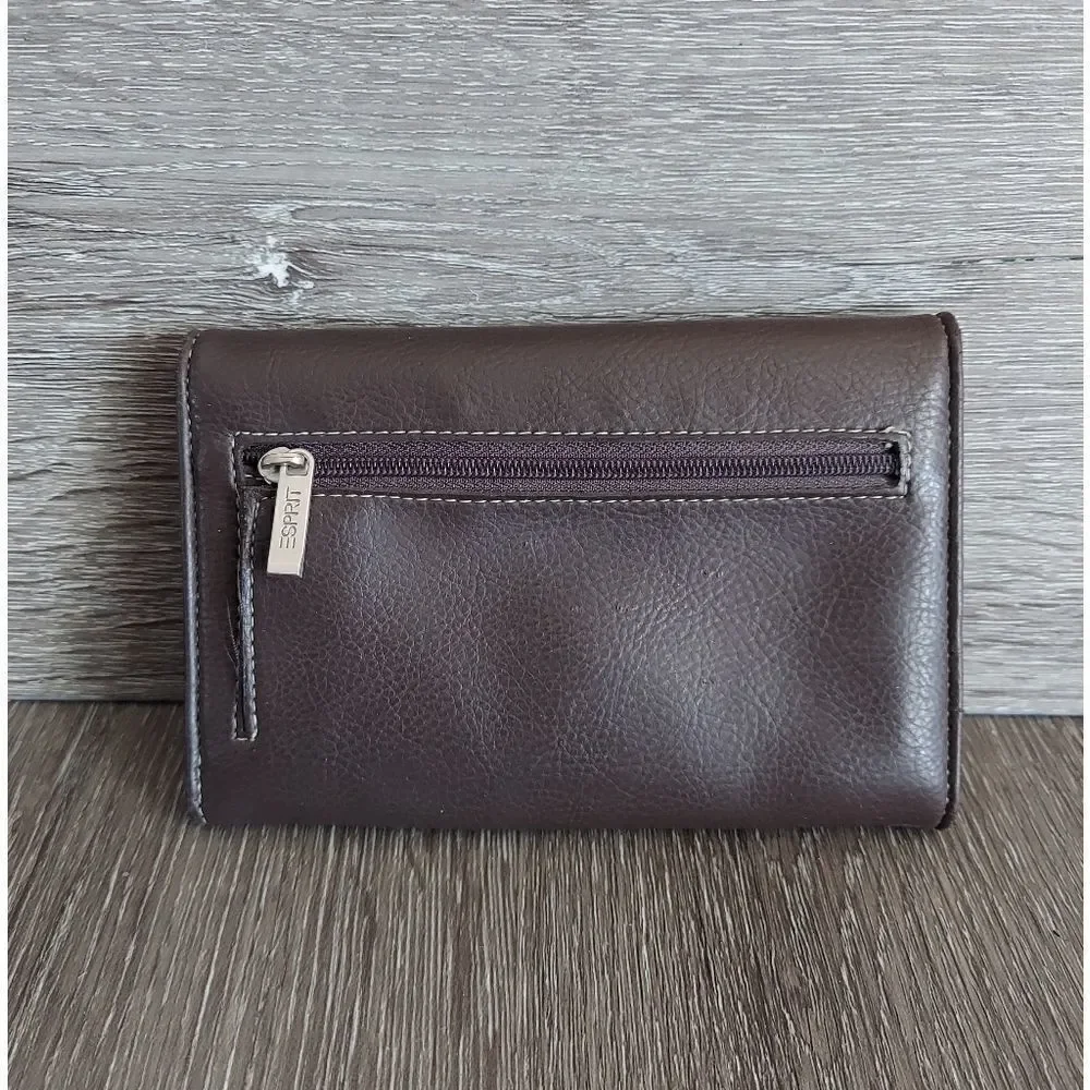 Vintage ESPRIT Brown Snap Closure Tri Fold Wallet